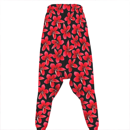 Red And Black Frangipani Pattern Print Hammer Pants