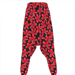 Red And Black Frangipani Pattern Print Hammer Pants