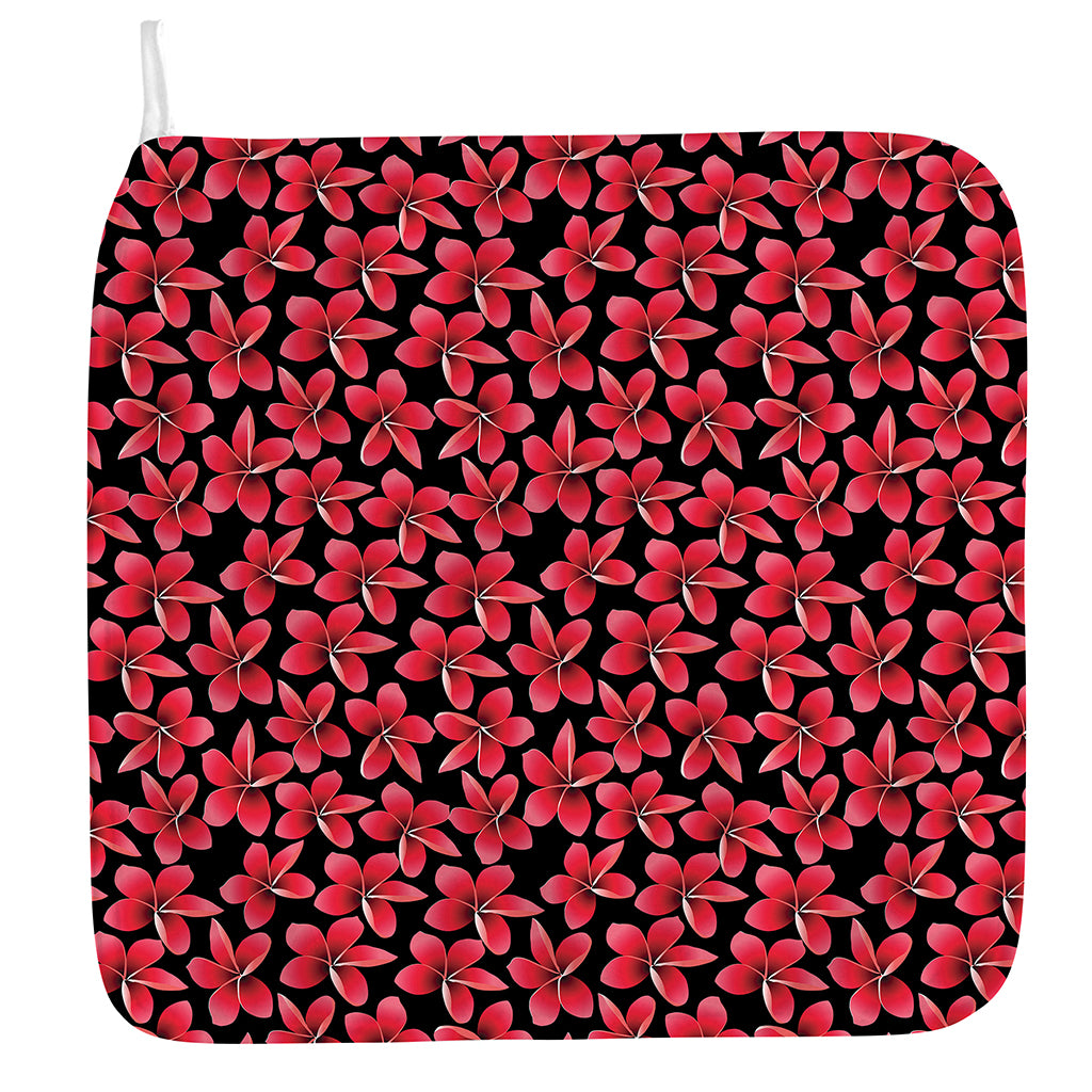 Red And Black Frangipani Pattern Print Hand Towel