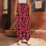 Red And Black Frangipani Pattern Print Harem Pants