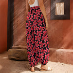 Red And Black Frangipani Pattern Print Harem Pants