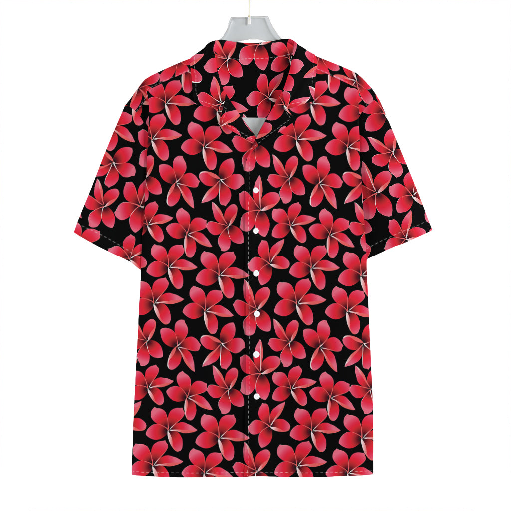 Red And Black Frangipani Pattern Print Hawaiian Shirt