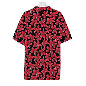 Red And Black Frangipani Pattern Print Hawaiian Shirt