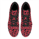 Red And Black Frangipani Pattern Print High Top Leather Sneakers