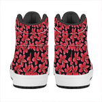 Red And Black Frangipani Pattern Print High Top Leather Sneakers