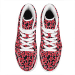 Red And Black Frangipani Pattern Print High Top Leather Sneakers