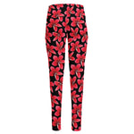 Red And Black Frangipani Pattern Print High-Waisted Pocket Leggings