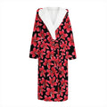 Red And Black Frangipani Pattern Print Hooded Bathrobe