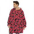 Red And Black Frangipani Pattern Print Hoodie Blanket