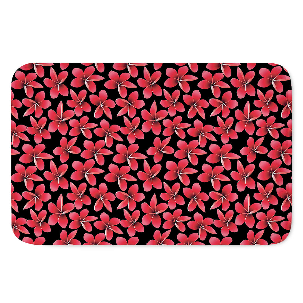 Red And Black Frangipani Pattern Print Indoor Door Mat