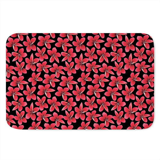 Red And Black Frangipani Pattern Print Indoor Door Mat