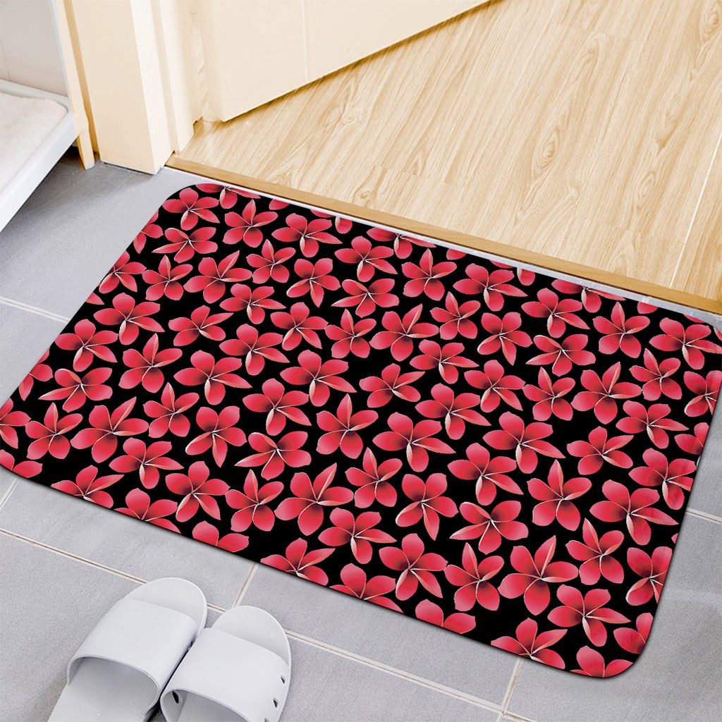 Red And Black Frangipani Pattern Print Indoor Door Mat
