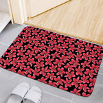 Red And Black Frangipani Pattern Print Indoor Door Mat