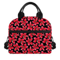 Red And Black Frangipani Pattern Print Insulated Lunch Bag