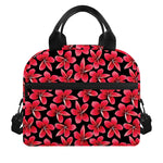 Red And Black Frangipani Pattern Print Insulated Lunch Bag