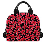 Red And Black Frangipani Pattern Print Insulated Lunch Bag
