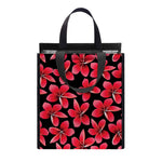 Red And Black Frangipani Pattern Print Insulated Lunch Tote