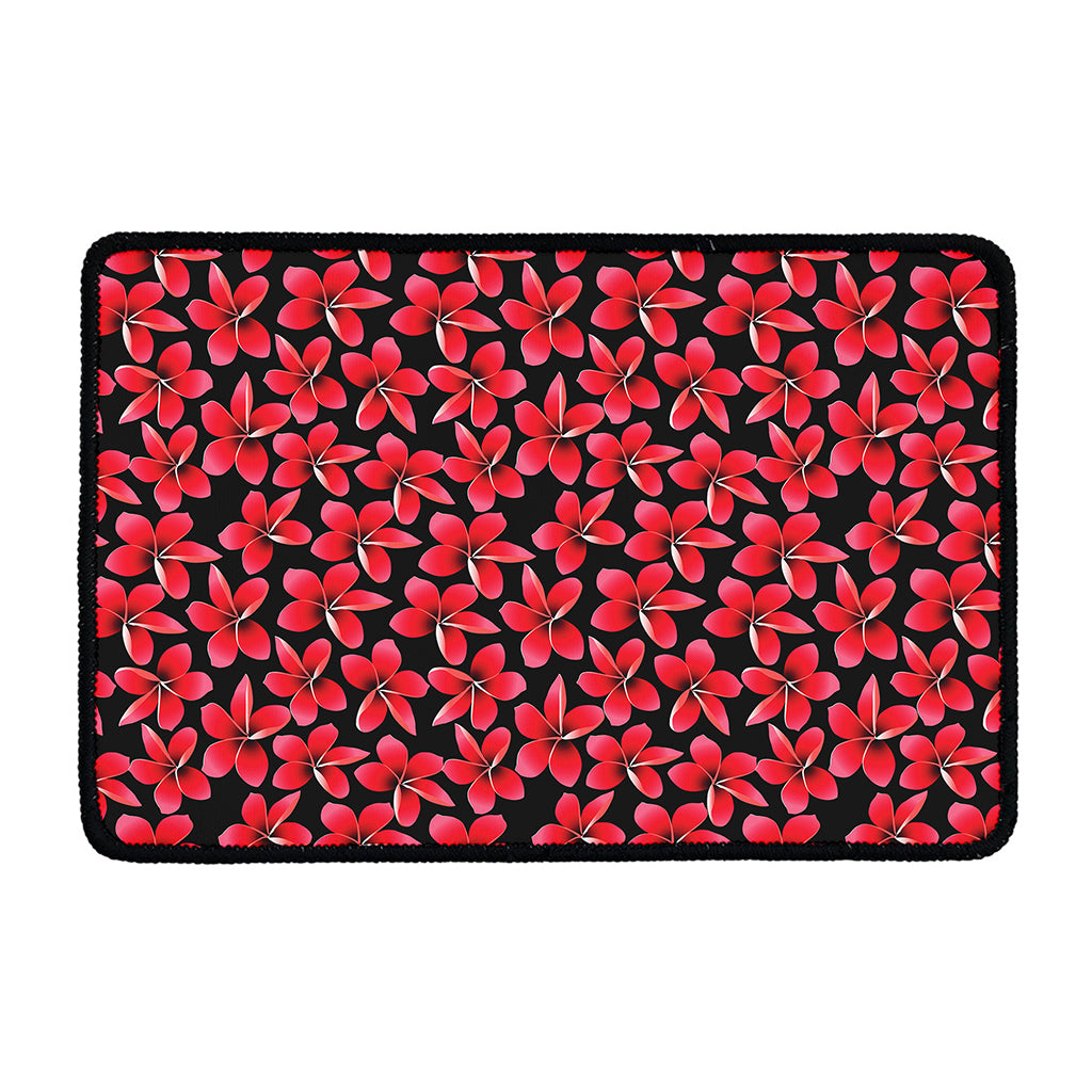 Red And Black Frangipani Pattern Print Kitchen Mat