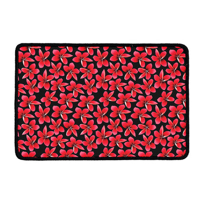 Red And Black Frangipani Pattern Print Kitchen Mat