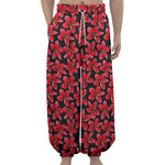 Red And Black Frangipani Pattern Print Lantern Pants