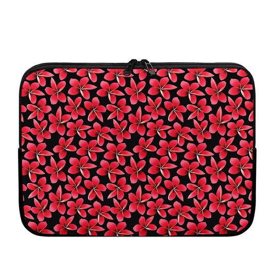 Red And Black Frangipani Pattern Print Laptop Sleeve