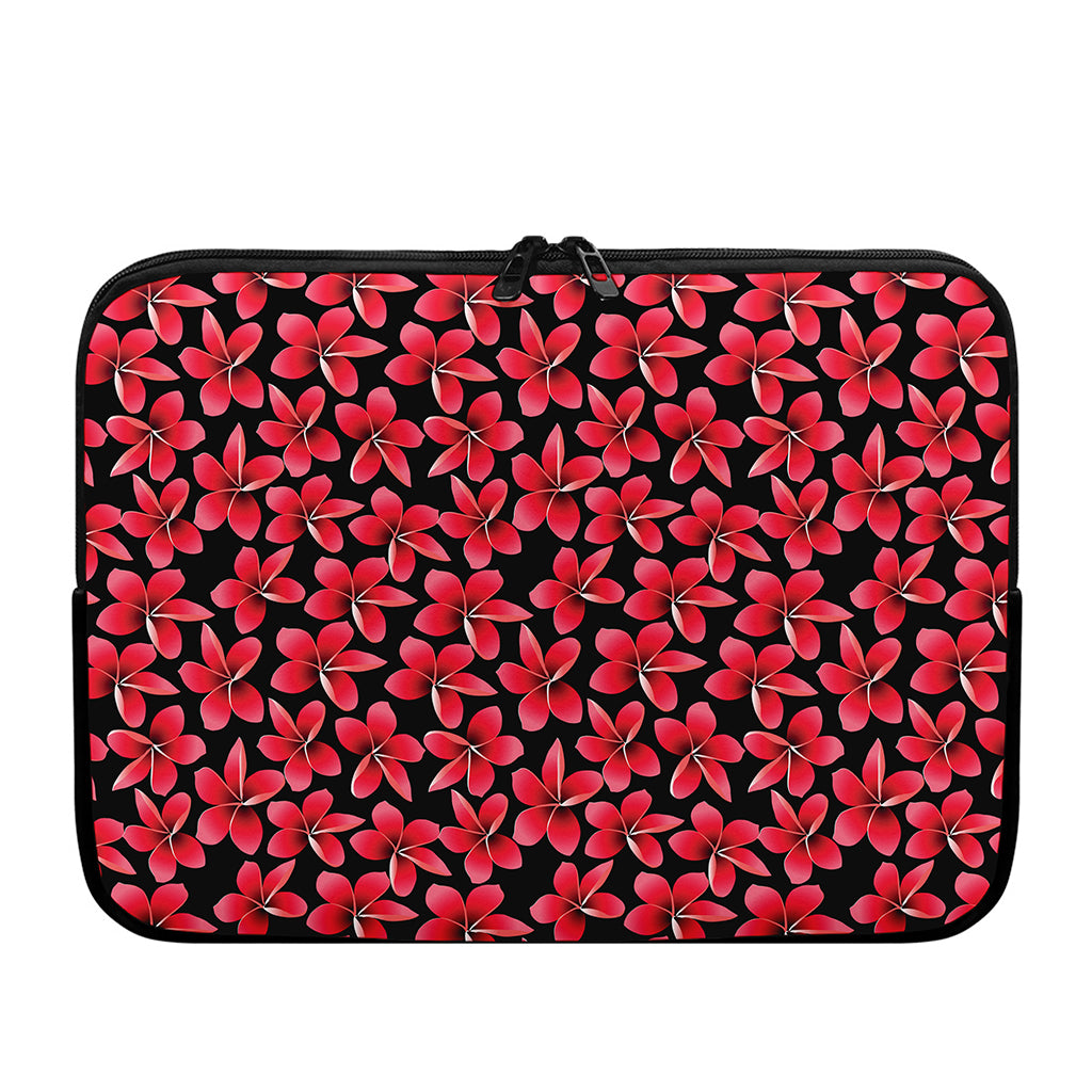 Red And Black Frangipani Pattern Print Laptop Sleeve