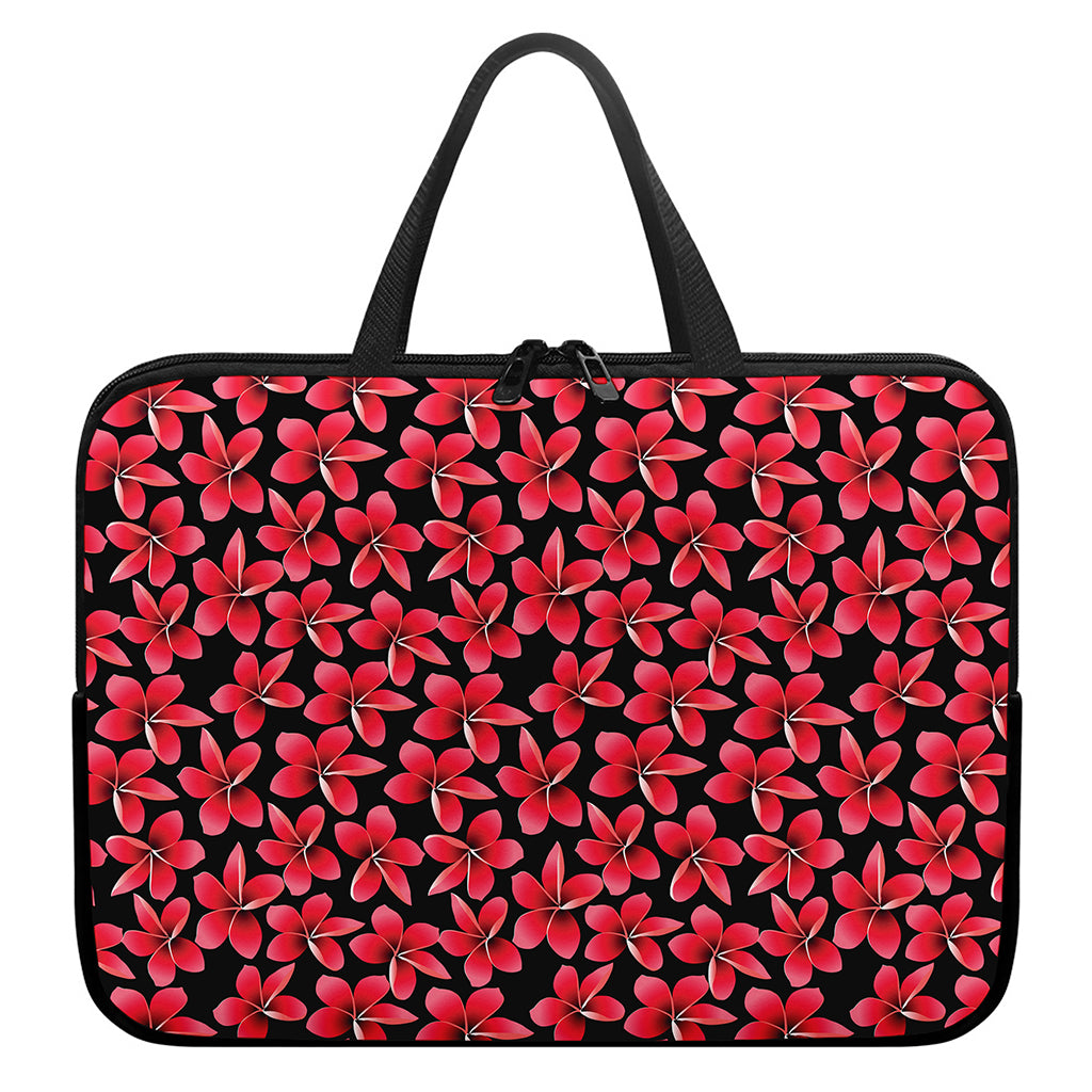 Red And Black Frangipani Pattern Print Laptop Sleeve With Handle