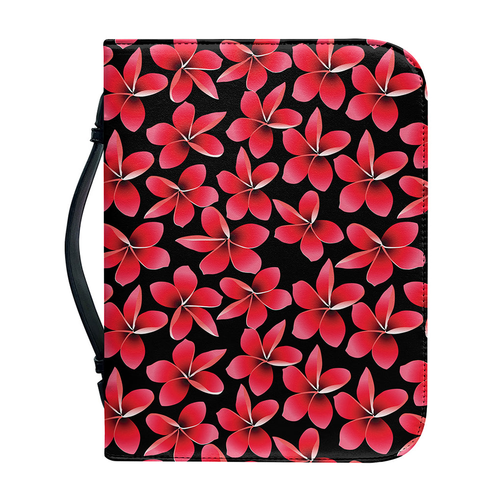 Red And Black Frangipani Pattern Print Leather Bible Cover