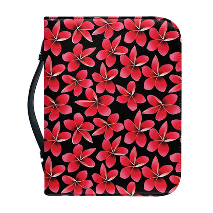 Red And Black Frangipani Pattern Print Leather Bible Cover