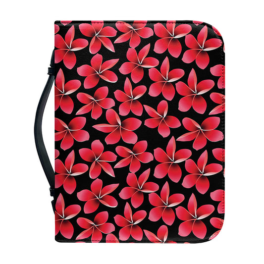 Red And Black Frangipani Pattern Print Leather Bible Cover