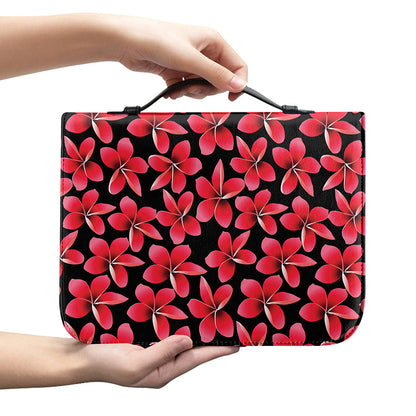 Red And Black Frangipani Pattern Print Leather Bible Cover