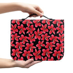 Red And Black Frangipani Pattern Print Leather Bible Cover