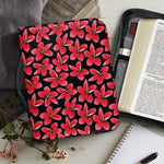 Red And Black Frangipani Pattern Print Leather Bible Cover