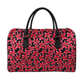 Red And Black Frangipani Pattern Print Leather Duffel Bag