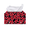 Red And Black Frangipani Pattern Print Leather Tissue Box Cover