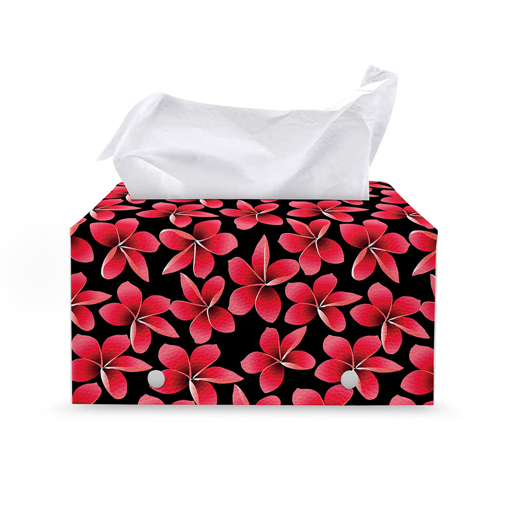 Red And Black Frangipani Pattern Print Leather Tissue Box Cover