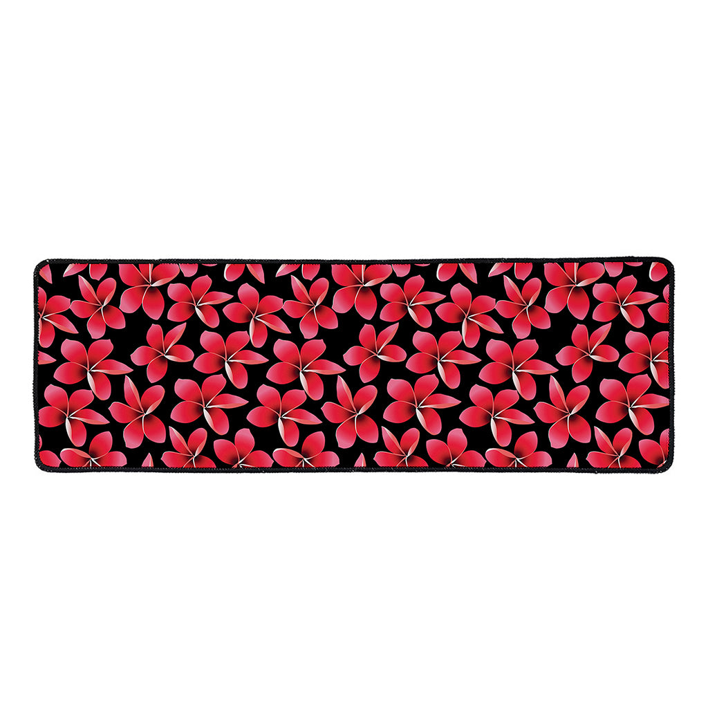 Red And Black Frangipani Pattern Print Long Kitchen Mat