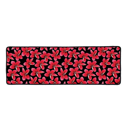 Red And Black Frangipani Pattern Print Long Kitchen Mat