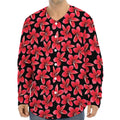 Red And Black Frangipani Pattern Print Long Sleeve Baseball Jersey