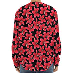 Red And Black Frangipani Pattern Print Long Sleeve Baseball Jersey