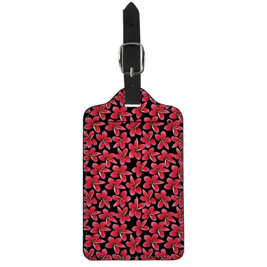 Red And Black Frangipani Pattern Print Luggage Tag