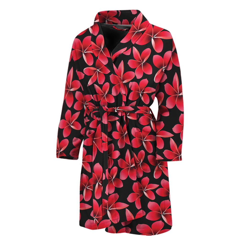 Red And Black Frangipani Pattern Print Men's Bathrobe