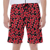 Red And Black Frangipani Pattern Print Men's Beach Shorts