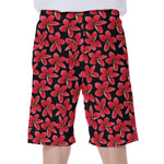 Red And Black Frangipani Pattern Print Men's Beach Shorts