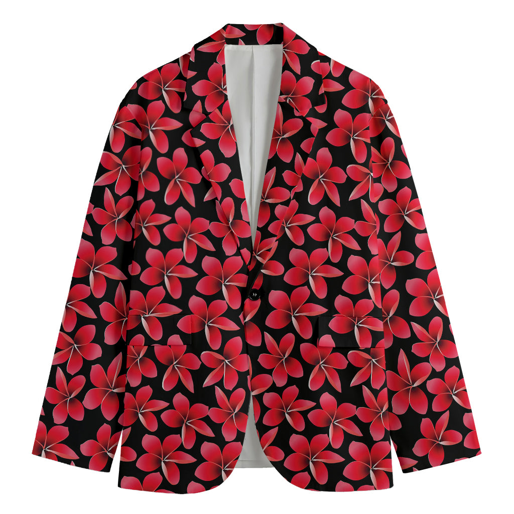 Red And Black Frangipani Pattern Print Men's Blazer