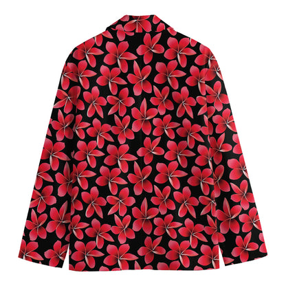 Red And Black Frangipani Pattern Print Men's Blazer