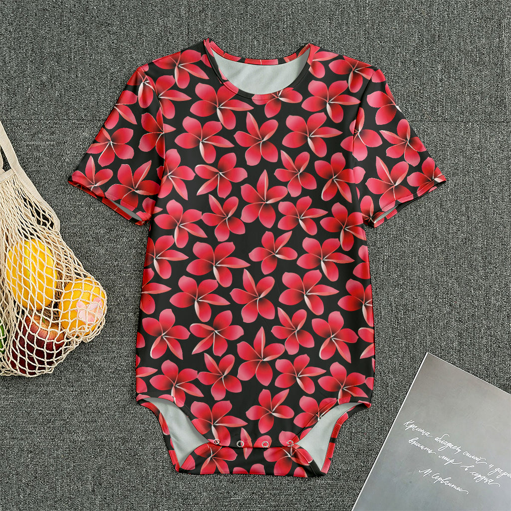 Red And Black Frangipani Pattern Print Men's Bodysuit