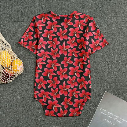 Red And Black Frangipani Pattern Print Men's Bodysuit