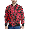 Red And Black Frangipani Pattern Print Men's Bomber Jacket