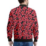 Red And Black Frangipani Pattern Print Men's Bomber Jacket